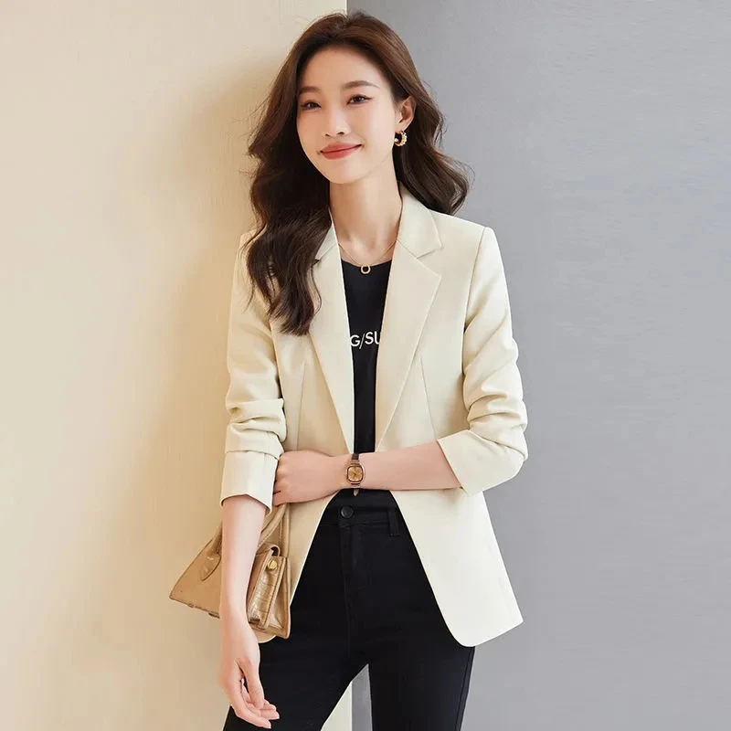 High-End Coffee Suit Jacket Ladies Blazer Tops 2024 New Spring Autumn Leisure Coat 1 Button Slim Suit Coat Casaco Feminino