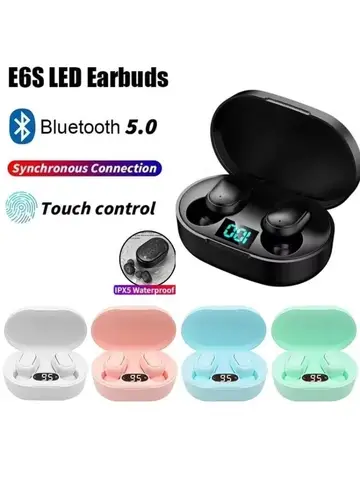 Digital Display Bluetooth Earphones with Mic TWS E6S Wireless Bluetooth Headset Noise Cancelling Headset for Xiaomi Huawei Oppo