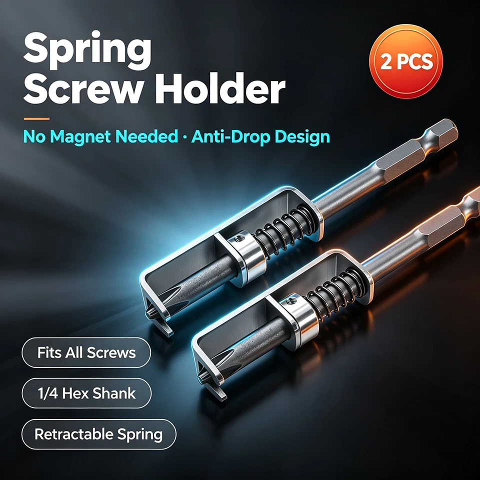 2PCS Spring Loaded Screw Holder Screwdriver Bit Anti-Drop Mechanical Screw Positioner 1/4 Hex Shank Woodworking Drill Bit