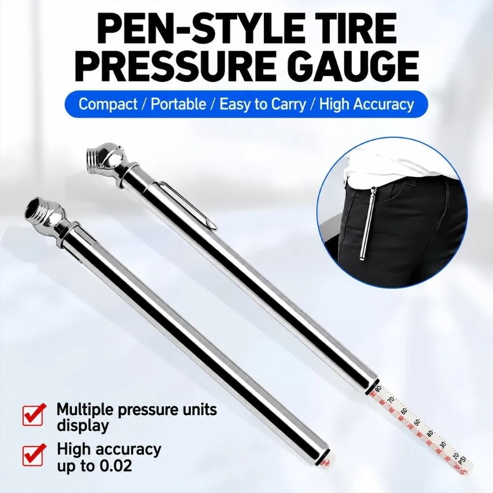 Portable Tire Pressure Gauge Metal High Precision Tyre Pressure Pen Pen Style Dual Unit Readout Tire Pressure Checker