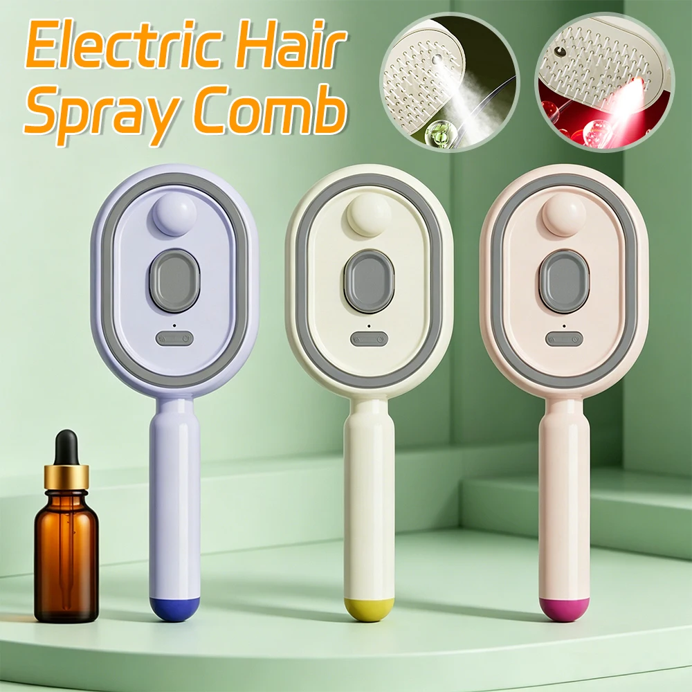 Electric Portable Spray Massage Comb Detangling Hair Brush With Moisturizing Spray And Scalp Massage Function For All Hair Types