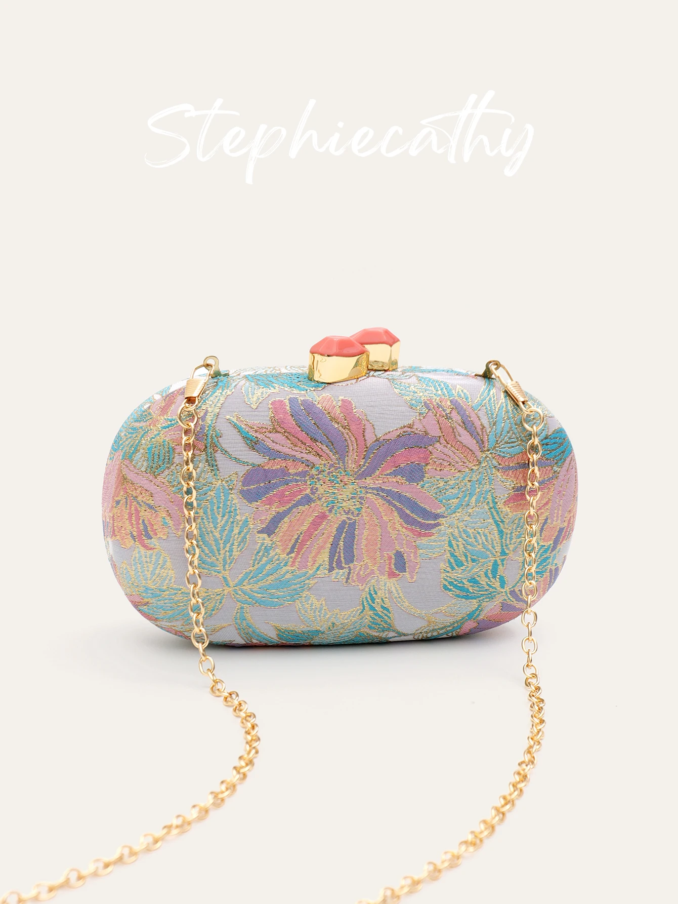 

SC Women Evening Bag Luxury Glamorous Clutch Elegant Floral Pattern Fabric Handbag Long Chain Purse Holiday Party Banquet Gift