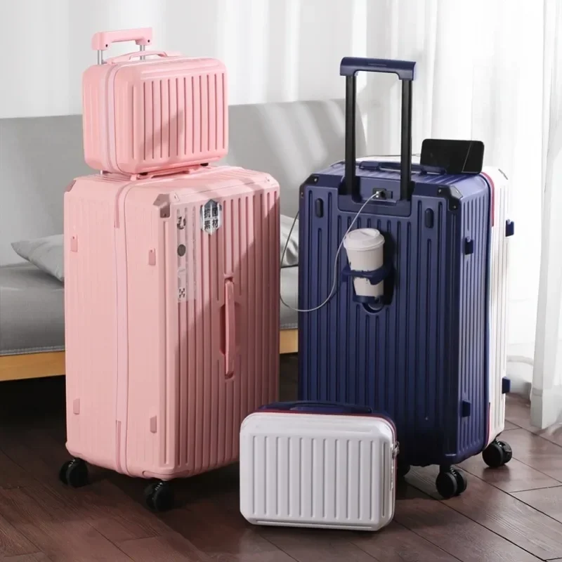 2pcs Travel Suitcase Set with USB Charging TSA Lock - Aseptic ABS+PC, Foldable Cup Holder, Large Capacity for Business Leisure