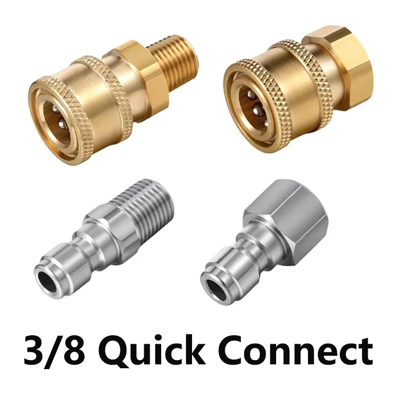 3/8 Inch Male and Female Quick Connector Pressure Washer Adapters Hose Quick Connector Pressure Washer Thread Fittings Coupling