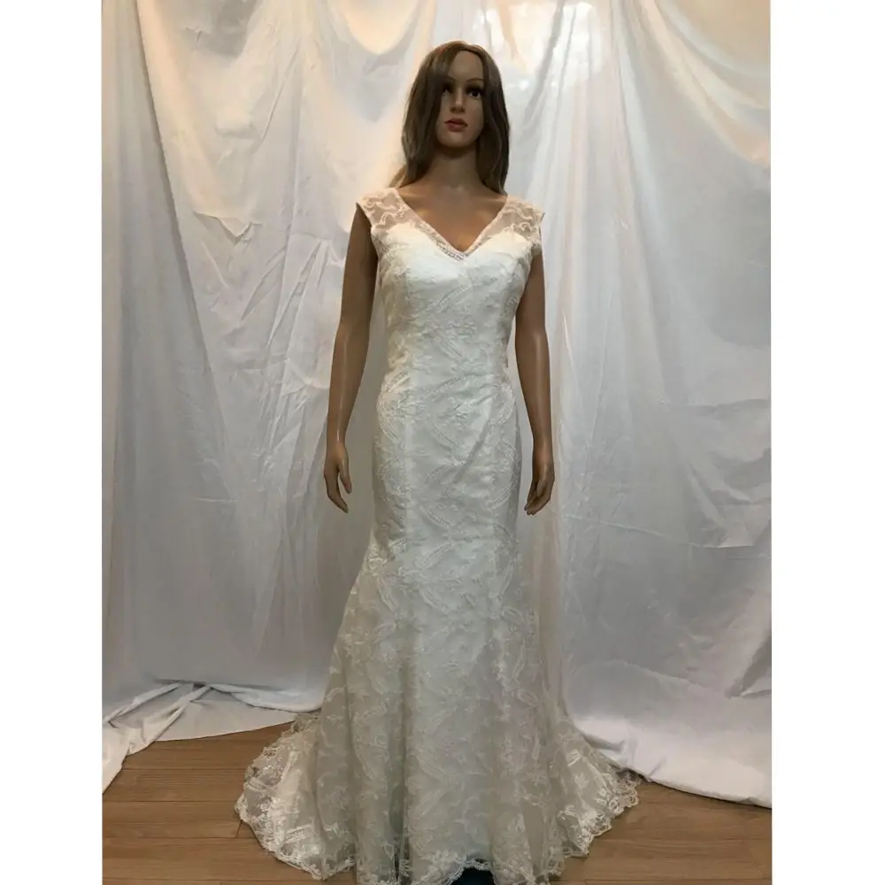 Instock Now Stock Sample Cleanrance Wedding Dresses Size 10 V-NECK MERMAID pLUS Size wedding dresses