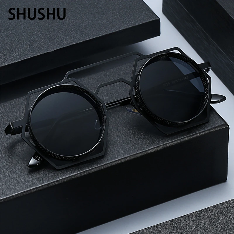 A59 2023 New Trend Men\'s Square Metal Sunglasses Hip Hop Punk Personality Exaggeration Hollow out Male Sunvisors UV400