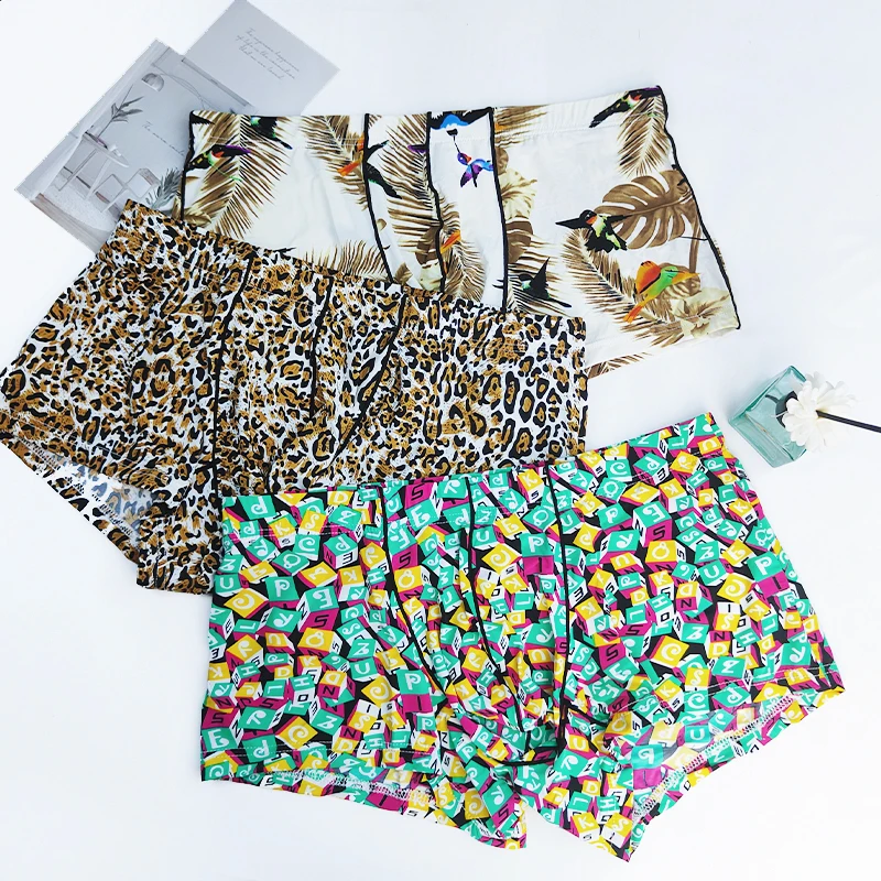 

Men's Large Size Straight-Leg Underpants 3-Piece Set New Style Printed Slim-Fit Breathable Fashionable Four-Cornered Underpants