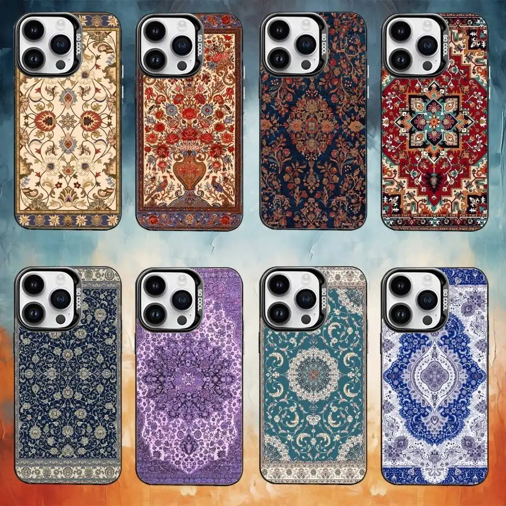 

Persian Carpet Phone Case For iPhone17,16,15,14,13,12,11 Plus,Pro Max Black Candy Matte Shockproof Cover