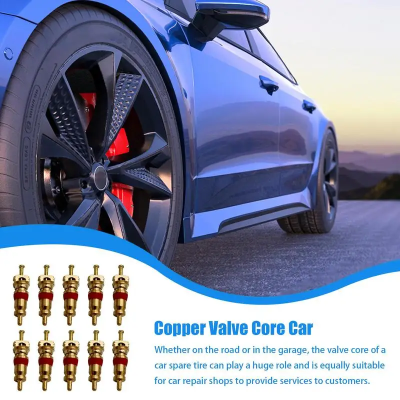 Tire Valve Core 10X Tire Valve Core Tool Copper Valve Assembly Tire Valve Unit Valve Stem Core Removal Tool For Cars Semi-Trucks