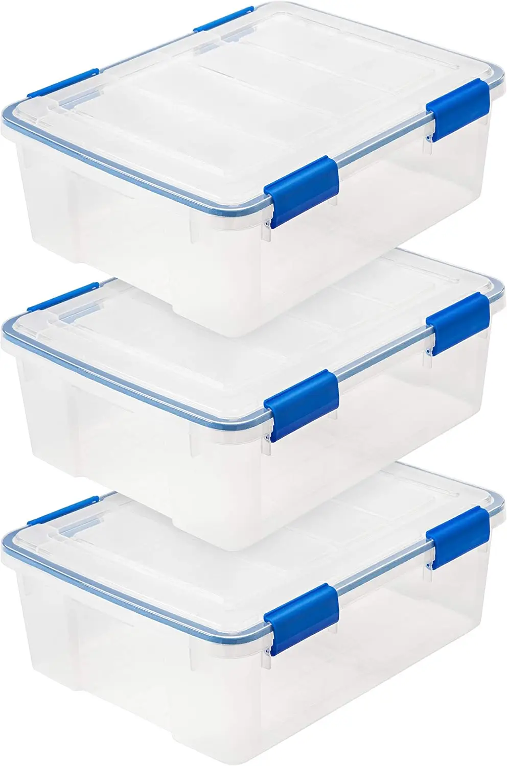 

USA 26.5 Quart WEATHERPRO Plastic Storage Box with Durable Lid and Seal and Secure Latching Buckles, 3 Pack, Weathertight