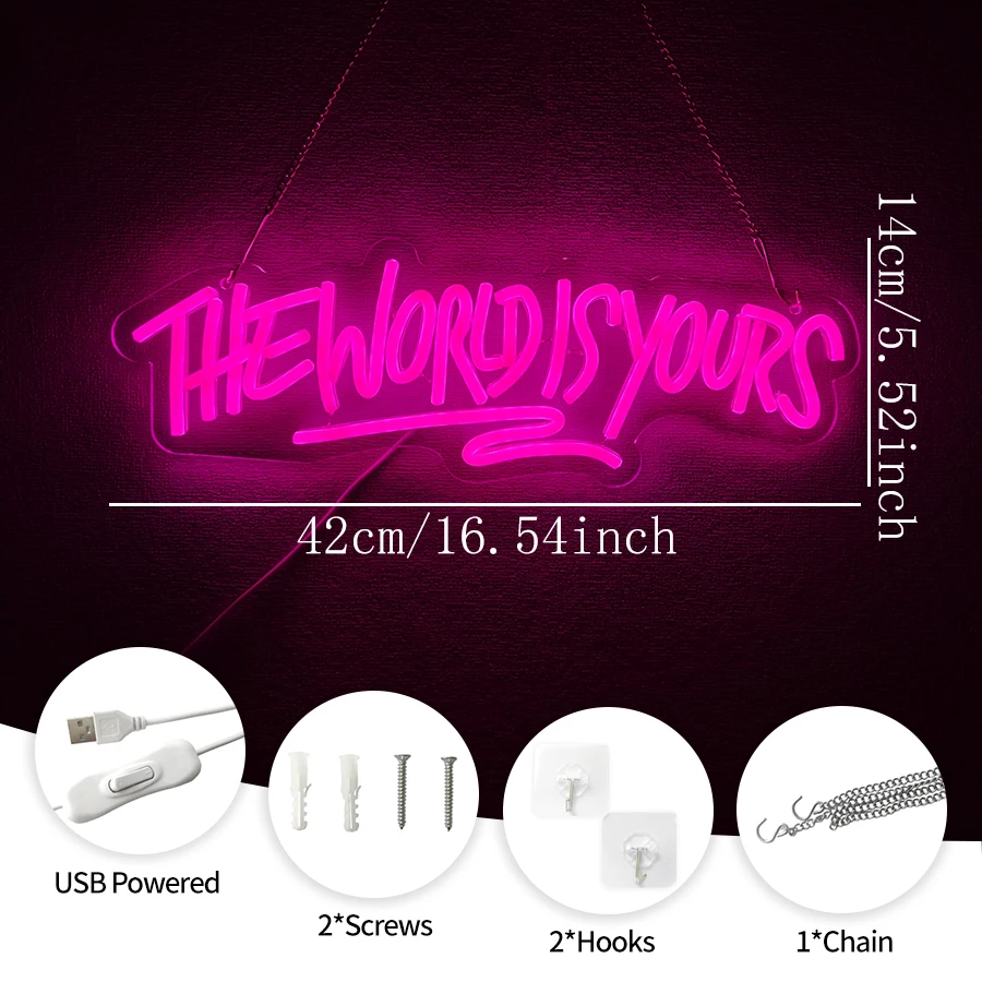 The World is Yours Neon Sign,LED Neon Light for Wall Decor Bedroom Wedding Man Cave Home Bar Game Room Birthday Gifts USB Sign