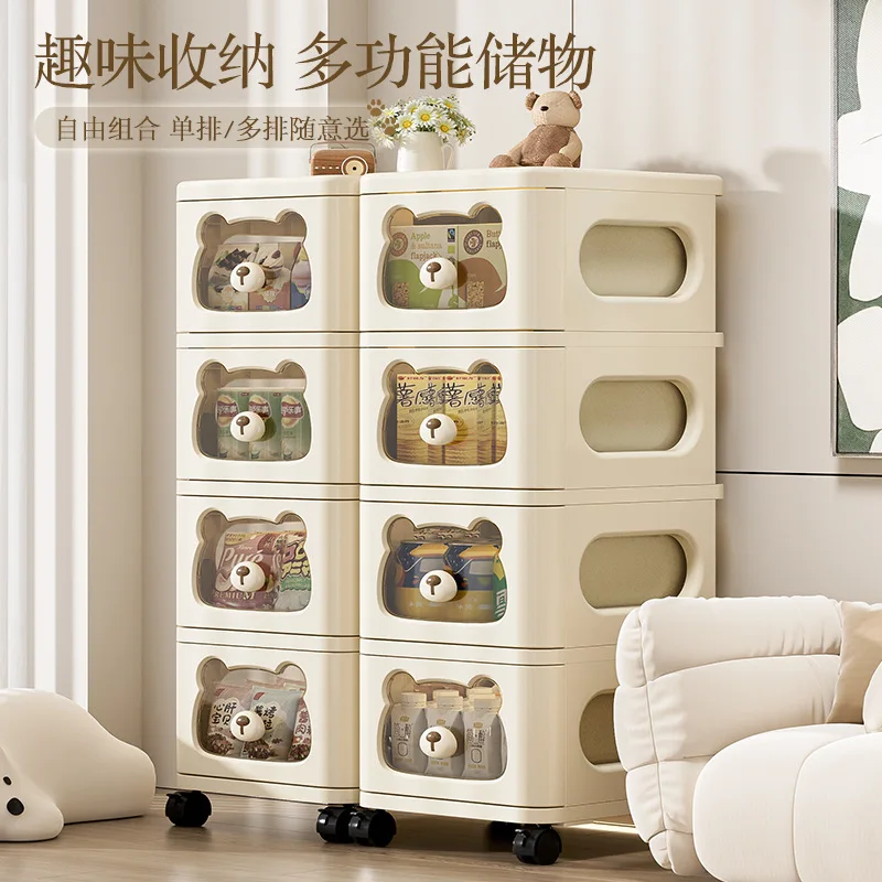 AOLIVIYA Kids Childrens Cabinet Baby Snack Clothes Storage Box Cartoon Multi-Layer Organizer Rack Living Room Trolley