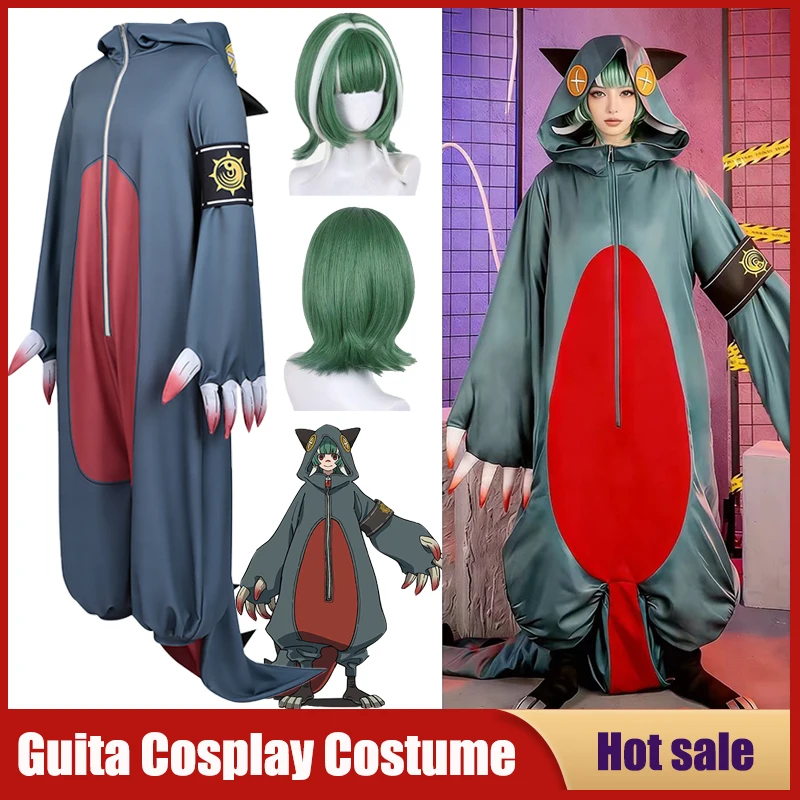 

Anime Gachiakuta Cosplay Costume Guita Blue Jumpsuit Funny Pajamas Green Dyed Short Hair Carnival Party Guita Hebby Dress Up