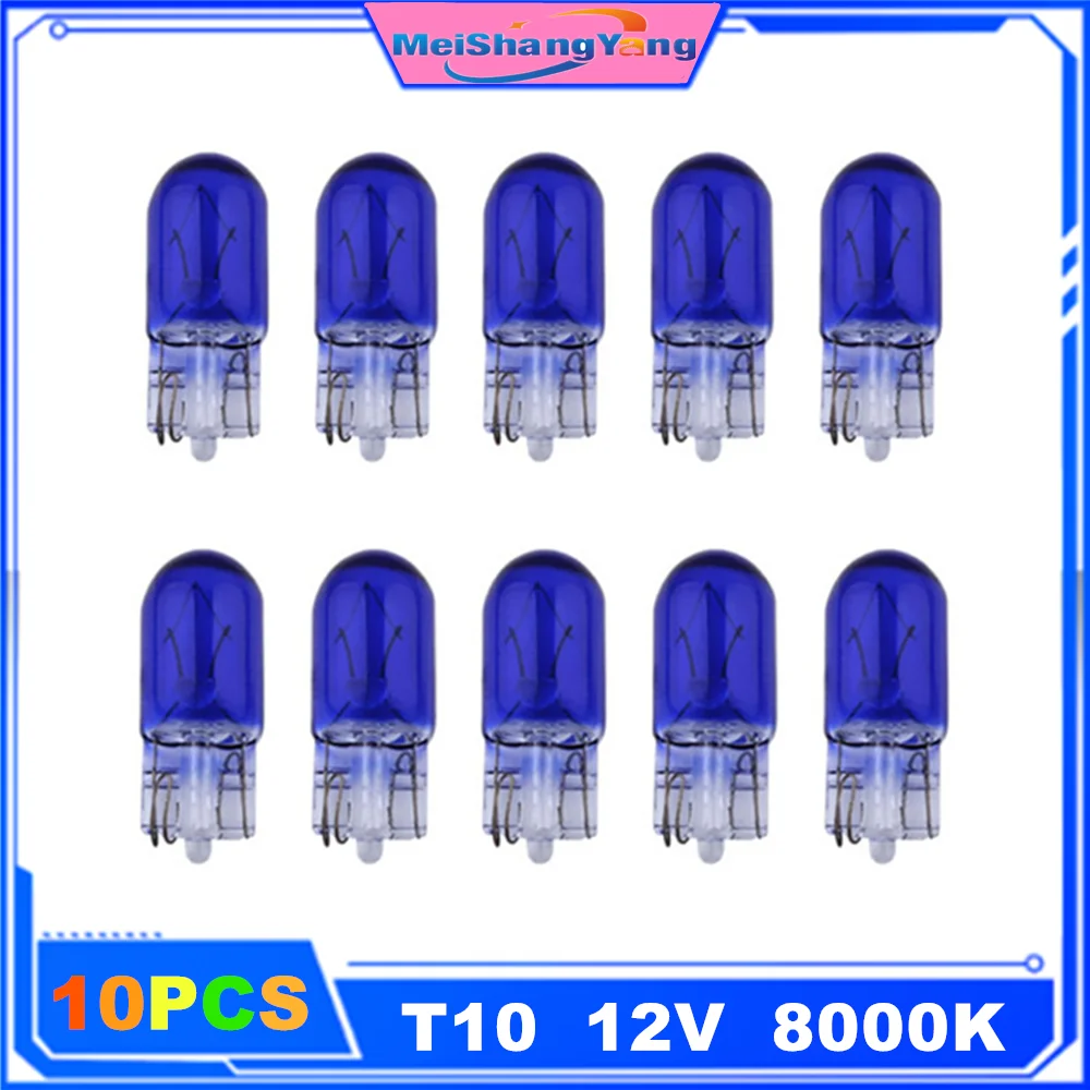 10pcs T10 W5W 194 Cool White 5W Halogen Bulb Signal Interior Car light Lamp Car Light Source parking 8000K auto
