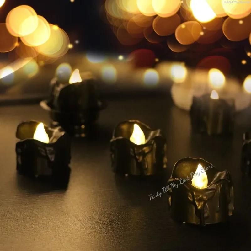 Black LED Candle Lamp Battery Operated Tea Light Flameless Fake Electronic Candle Halloween Party Decor Flashing Candle Lamp