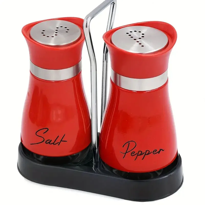 Kitchen Glass Spice Bottle Adjustable Refillable Salt and Pepper Shakers 2pcs Set with Shelf Spice Dispenser With Pour Holes