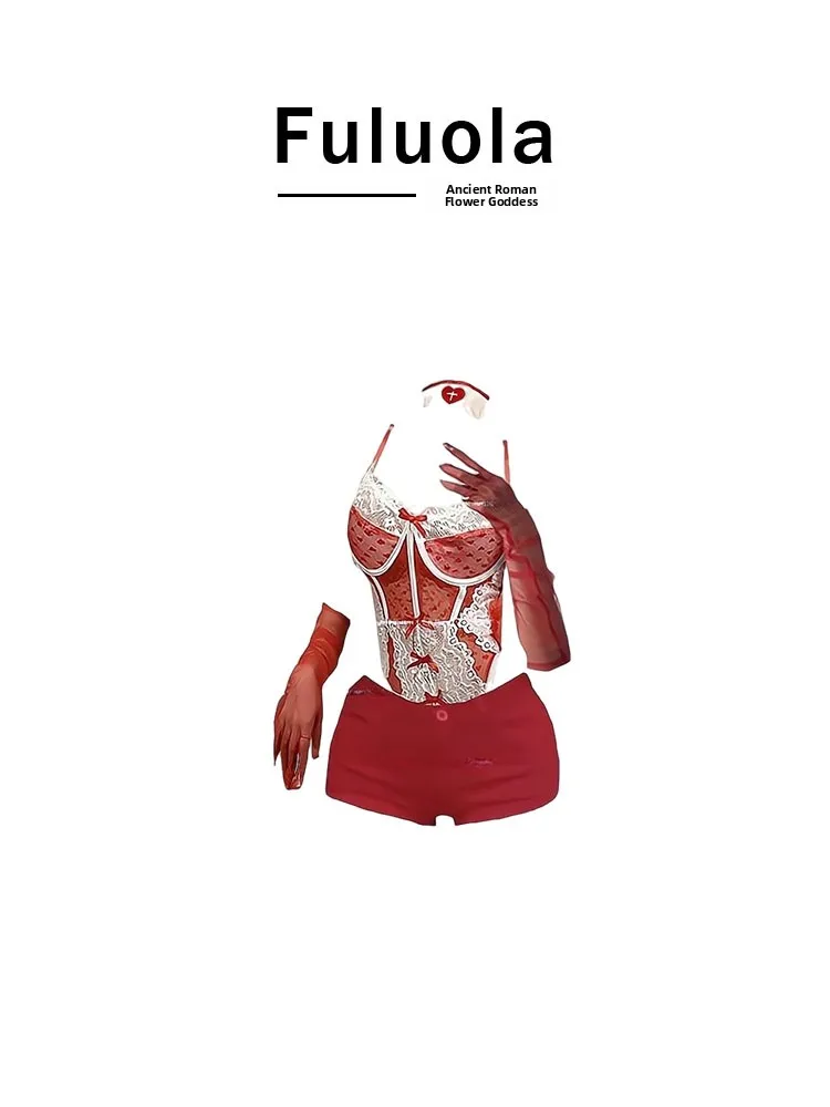 

Fuluola2025 Новый сексуальный комплект для косплея для медсестры, кружевной боди, уличные брюки с низкой талией для пар и клубов