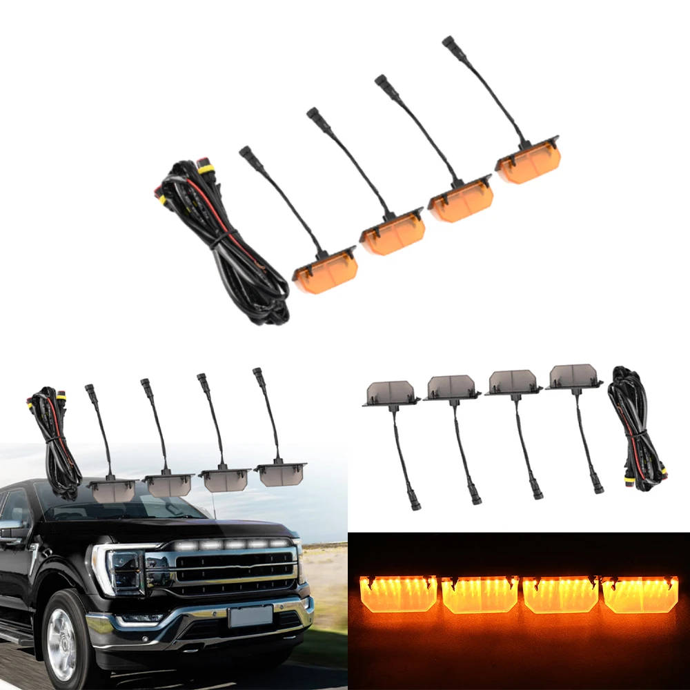 5x Car Front Grille LED Light for Ford F150 XL XLT 2021-2023 Weatherproof Daytime Running Working Lamp with Harness Decor Light