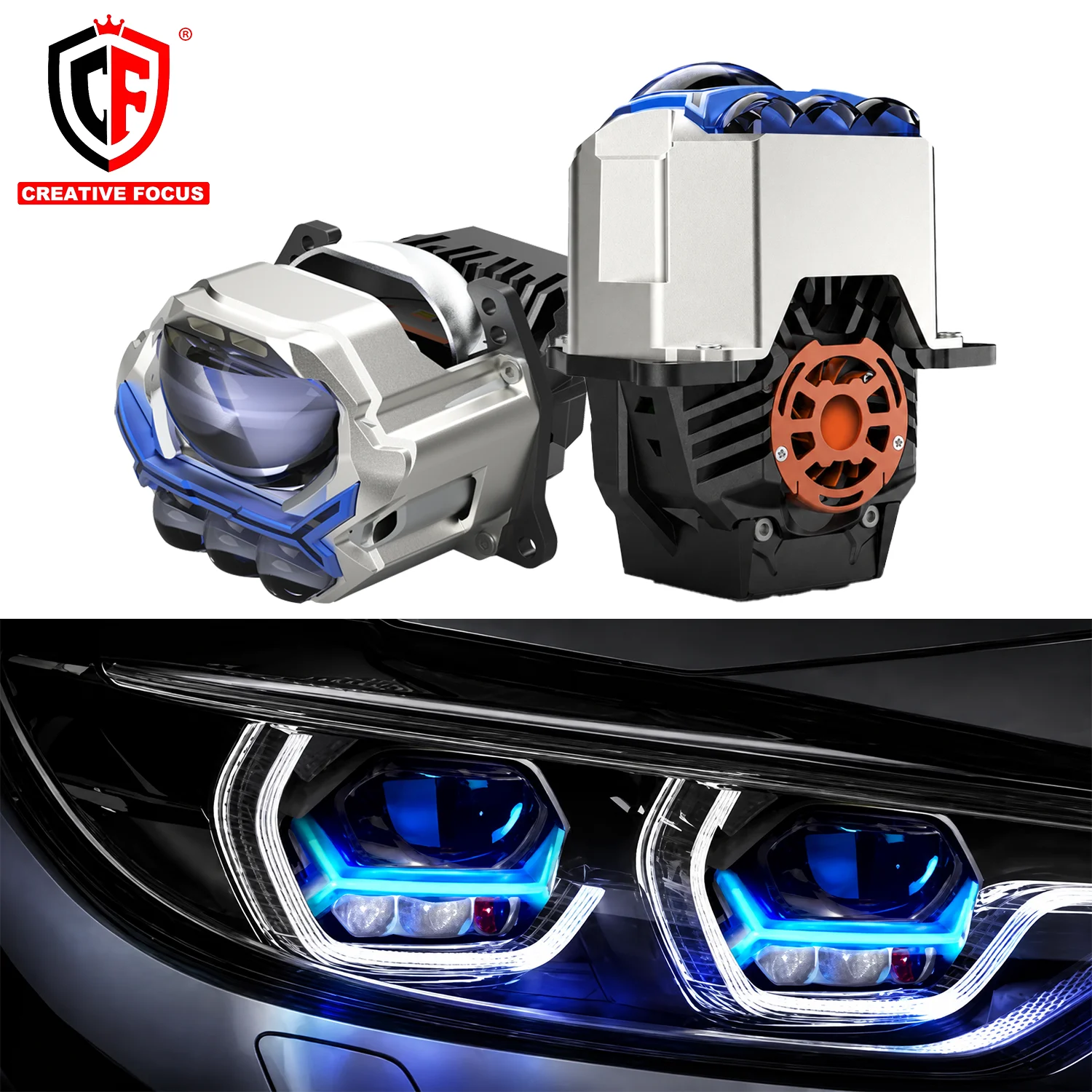 3.0 Inch Bi LED Projector Lens 2Pcs with DRL Dual Cooling Fan High Low Beam Universal Auto Headlight Retrofit Kit 6000K 12V Set