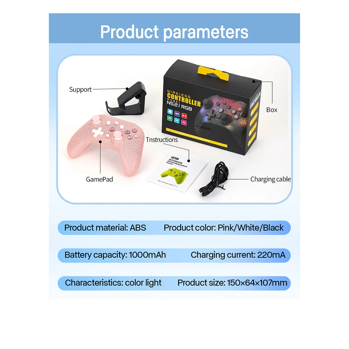 وحدة تحكم ألعاب لاسلكية POP-lNs21 + حامل للتبديل/Ps3/Ps4/Android/Ios 6-Axis Gyro Joystick محرك مزدوج لوحة ألعاب بلوتوث