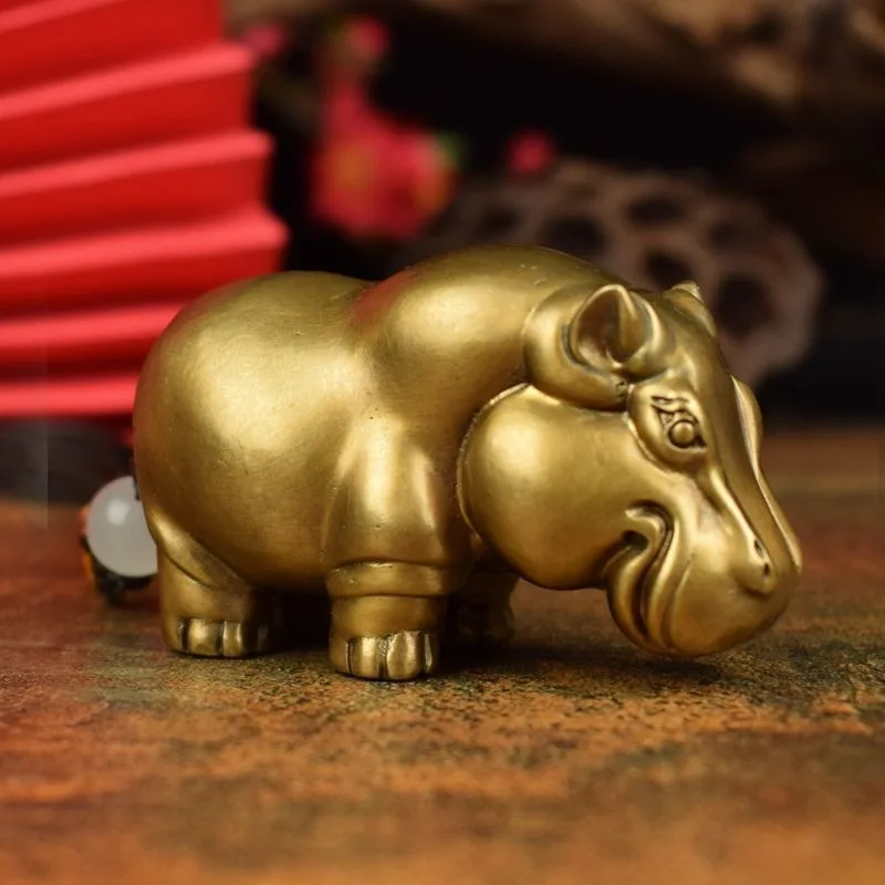 Copper Solid Rhino Elephant Hippo African Three Treasures Paperweight Wenwan