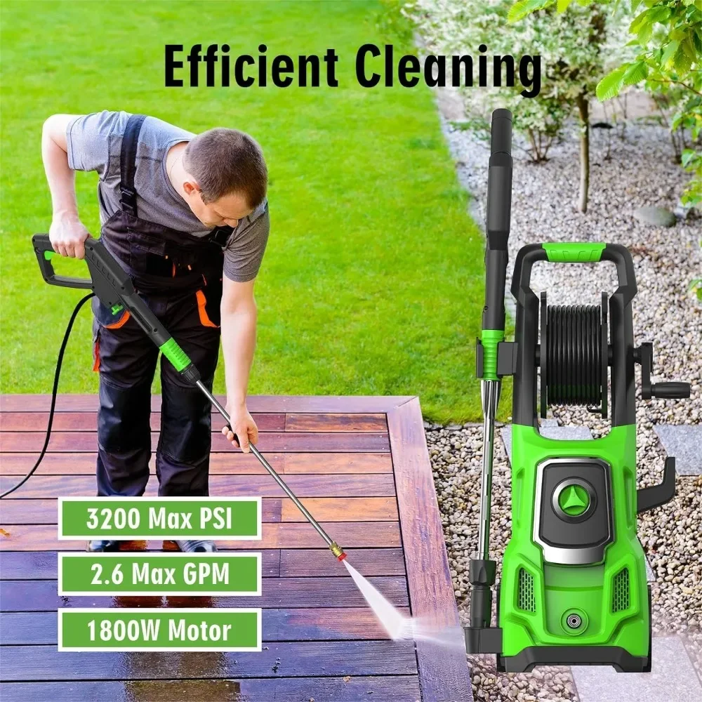 Electric Pressure Washer,3800 Max PSI, 2.6 GPM Power Washer Machine with Hose Reel,4 Quick Connect Nozzles, Foam Cannon