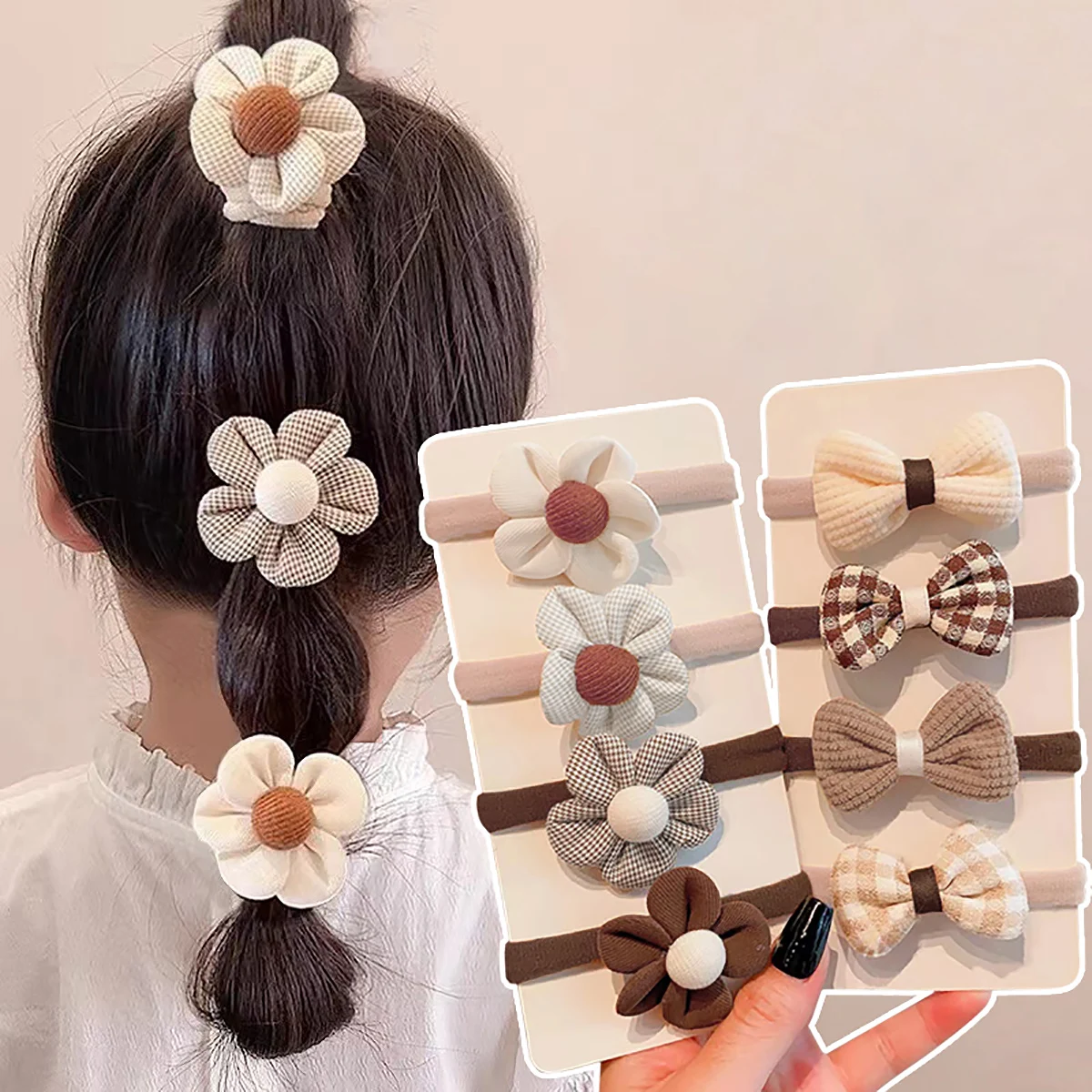 4/8Pcs Flower Girls Elastic Hair Bands Sweet Bow Hair Ties Children Ponytail Holder Rubber Band Headband Kids Hair Accessories