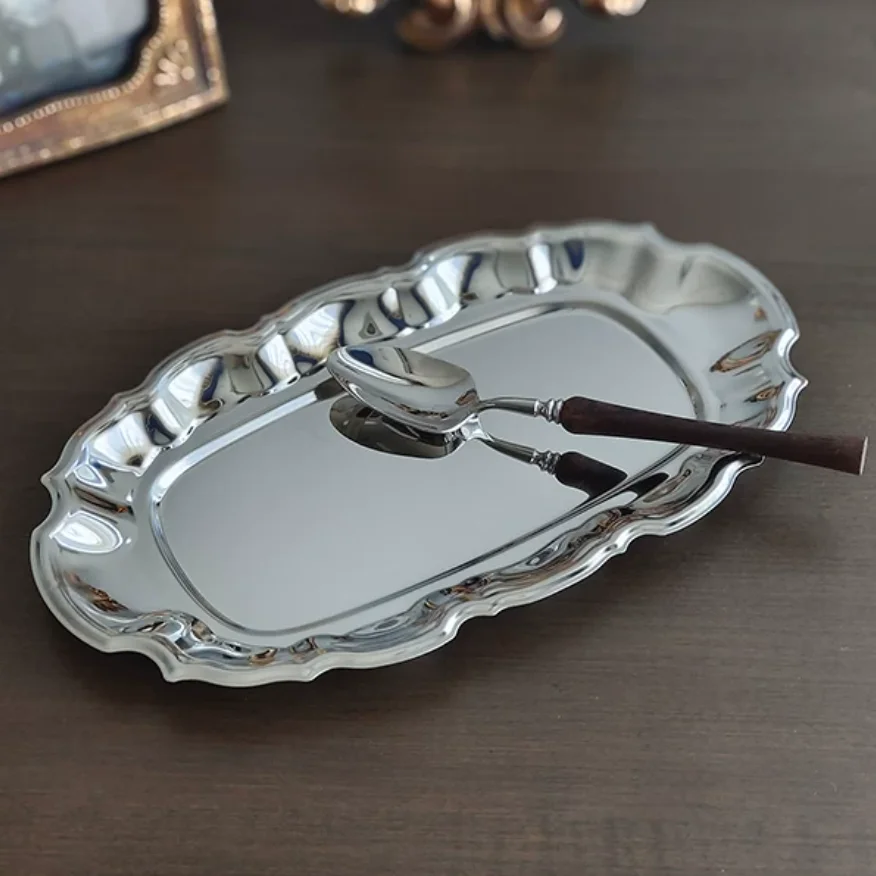 Vintage Style Stainless Steel Cake Set Pastry Tray Tiered Platter for Dessert Fruit Snack Server Home Decorative Tray