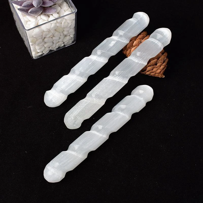 1PC Natural Selenite Polished Stick Yoga Reiki Plaster White Gypsum Stick Meditation Stone For Home Decoration Gift