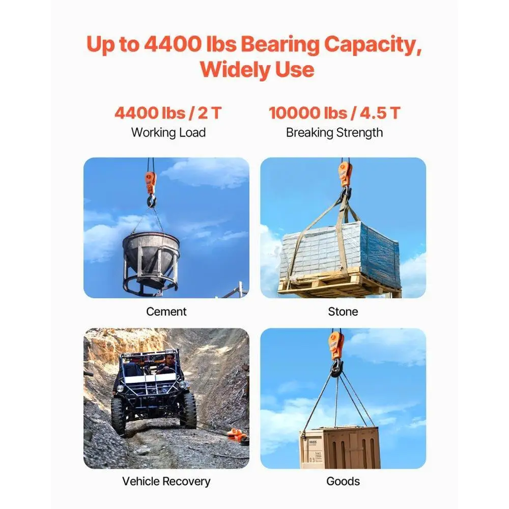 2 طن الثقيلة انتزاع كتلة خطاف دوار 3 بوصة إحزم لحبل سلك 3/8 بوصة لنظام بكرة الاسترداد سحب 4400 رطل