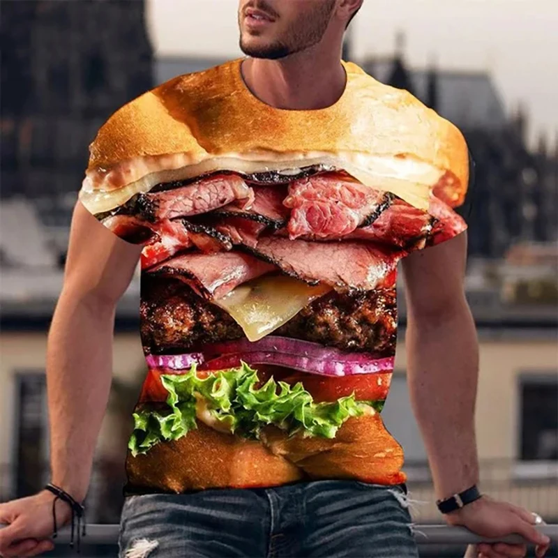 Funny T-Shirts Hamburger Food 3D Printed Streetwear Men Women Fashion Oversized Short Sleeve T Shirt Kids Tees Tops Man Clothing