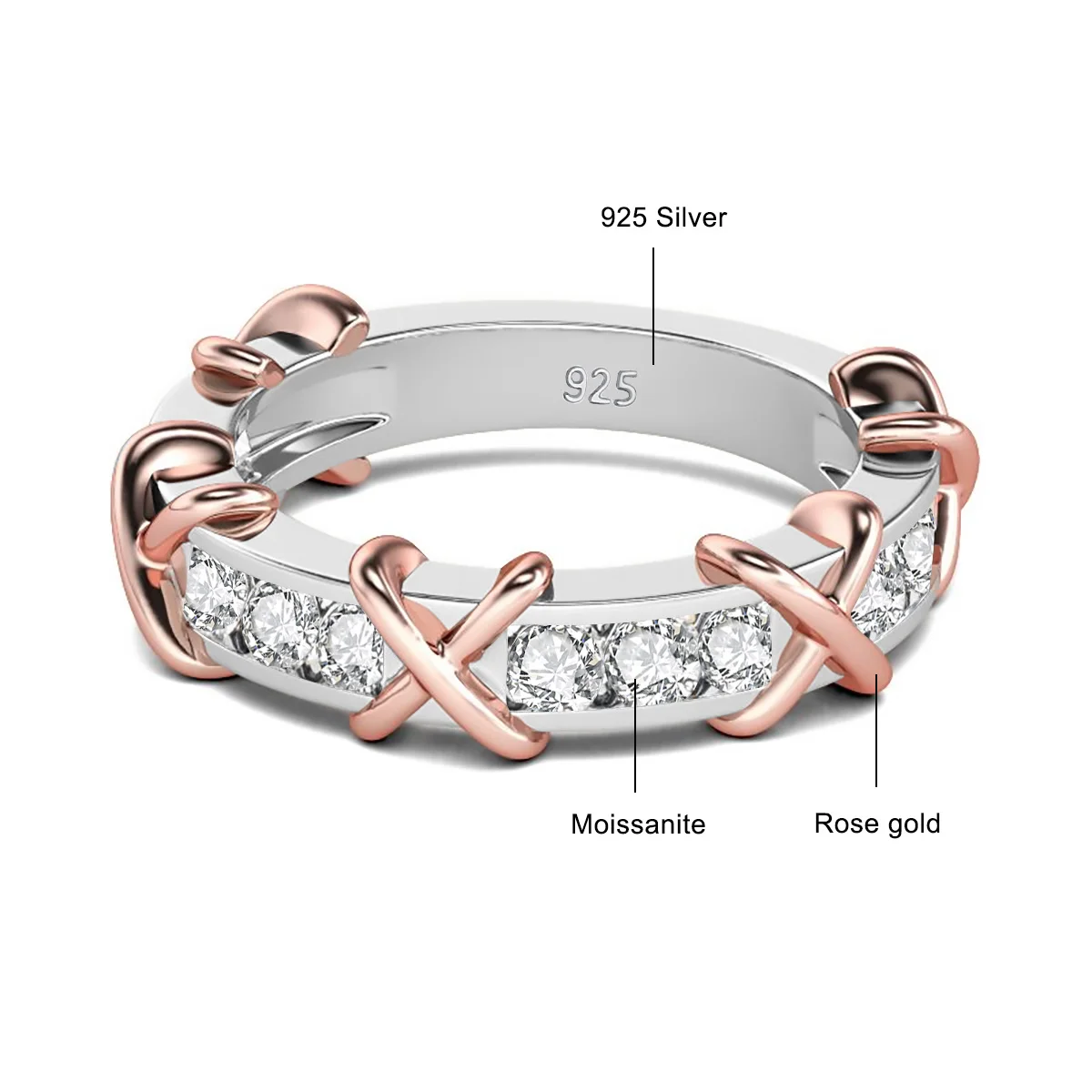 925 Sterling Silver Moissanite Ring Gold Plated Crisscross Ban D Color VVS1 Diamond Wedding Band Engagement Promise Jewelry Gift image 3