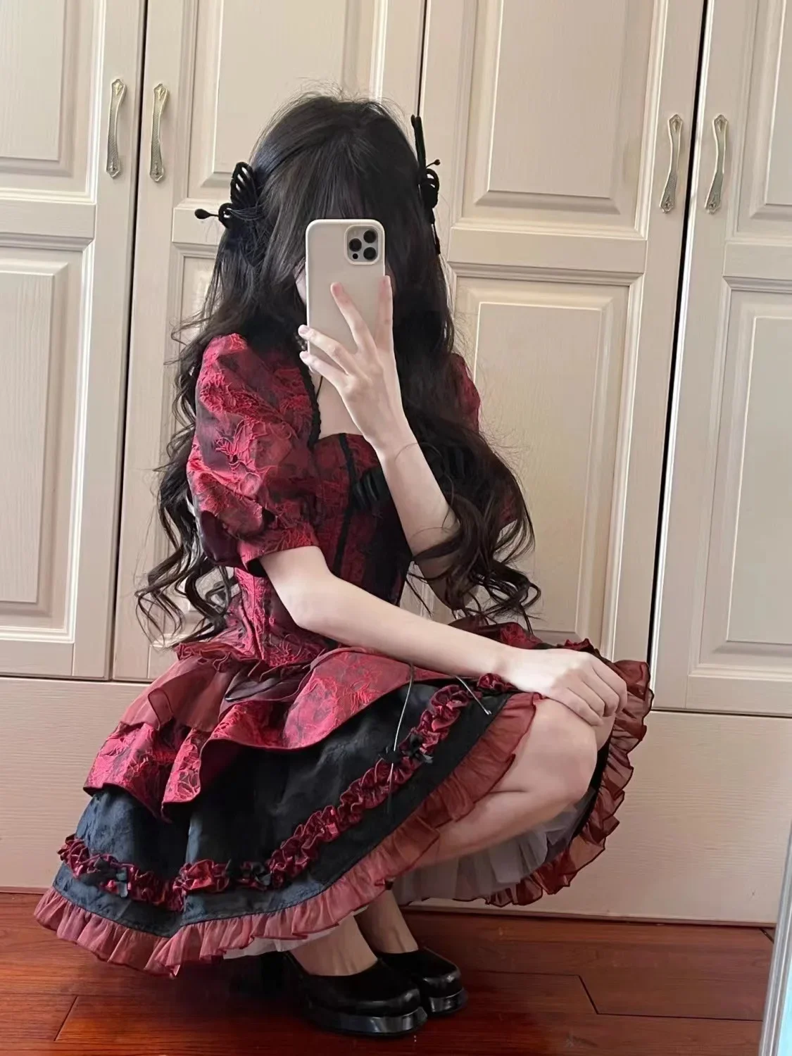 Women's Victorian Gothic Lolita Lace Bow Slim Bandage Princess Dress, Japanese Harajuku Punk Style, Evening Party Red Dresses