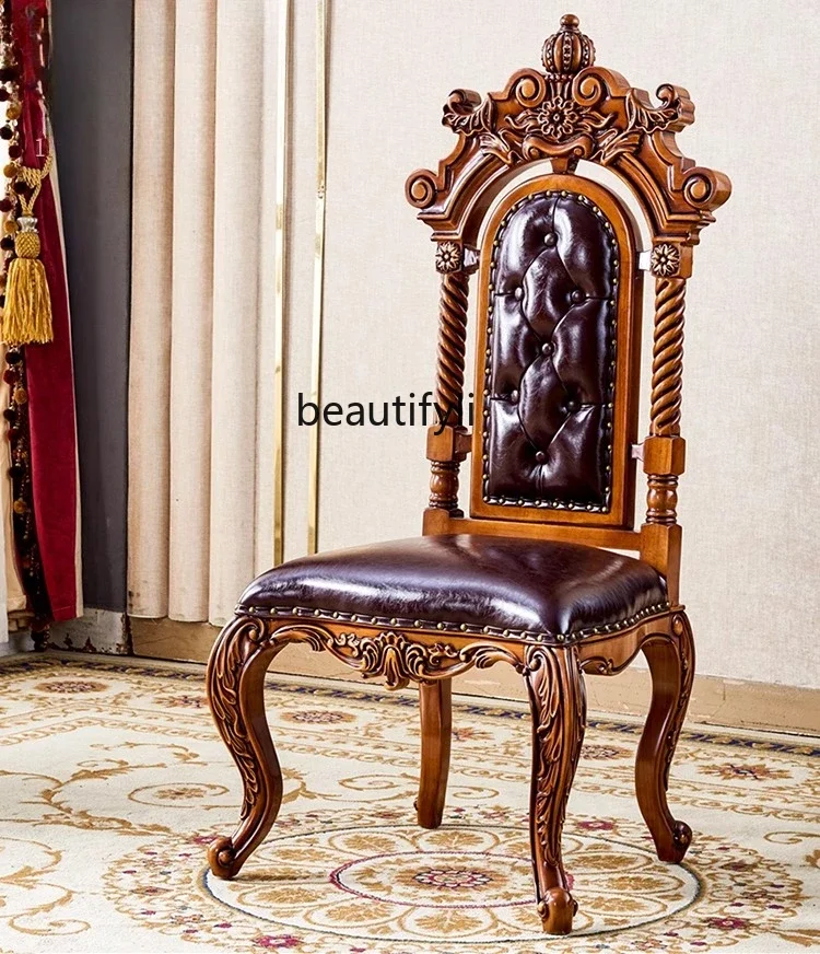 

B03 Leather dining chair American home study chair Solid wood water-based paint backrest single chair