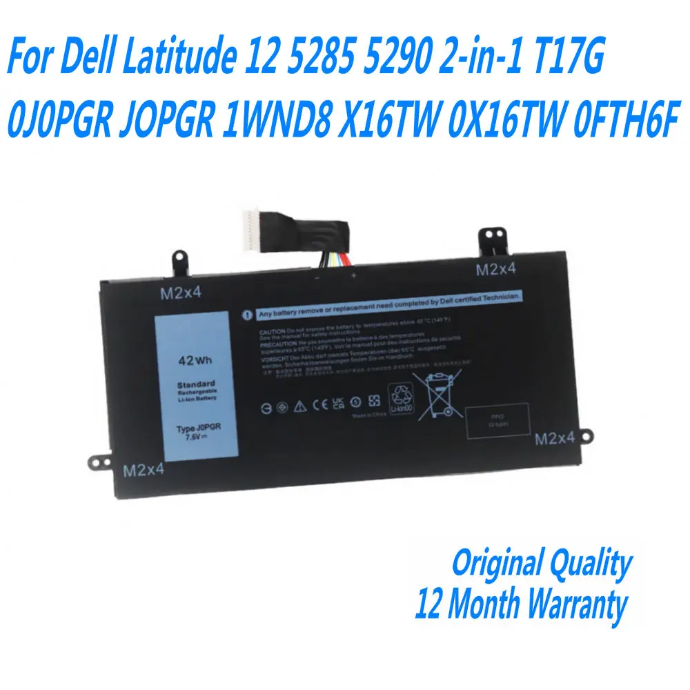 

Новый 7,6 V 42Wh J0PGR Аккумулятор для ноутбука Dell Latitude 12 5285 5290 2 в 1 T17G 0J0PGR JOPGR 1WND8 X16TW 0X16TW 0FTH6F