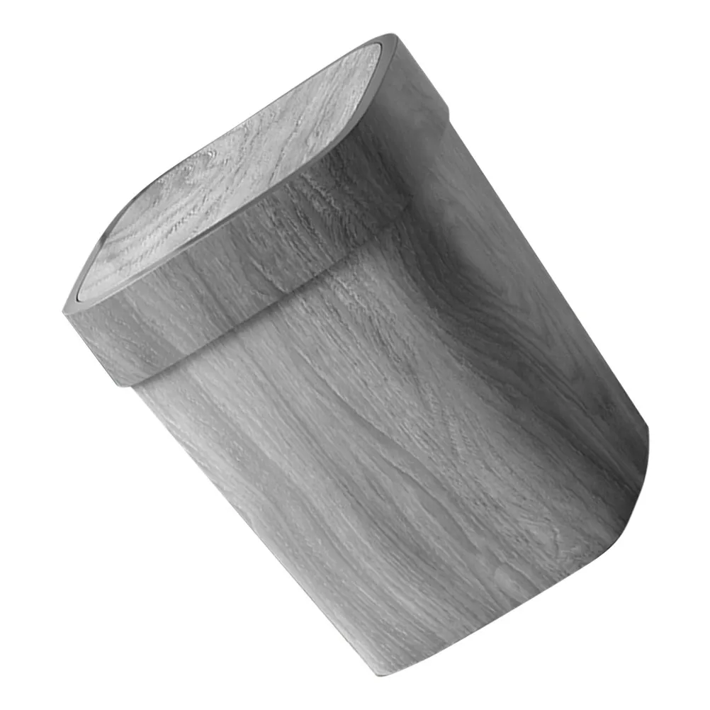 

Imitation Wood Grain Swing Lid Trash Can Retro Style Medium Capacity for Bathroom Kitchen Living Room Household Waste Bucket