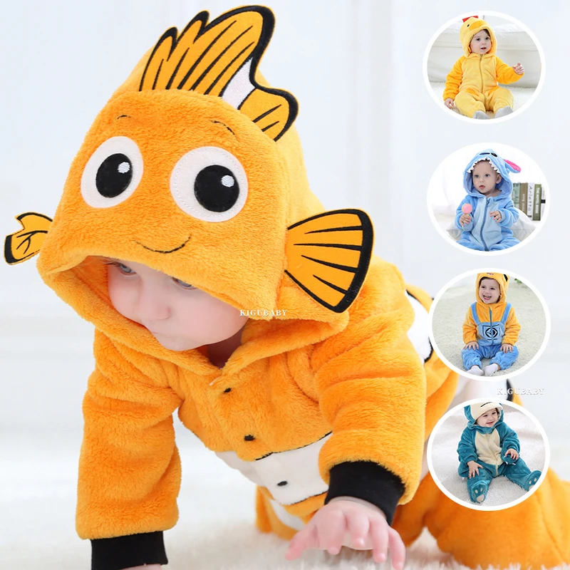 Nemo Infant Baby Rompers Clothes Boys Girls Cartoon Pajamas Cosplay Costume Baby Onesie Clothing Newborn Hooded Cute