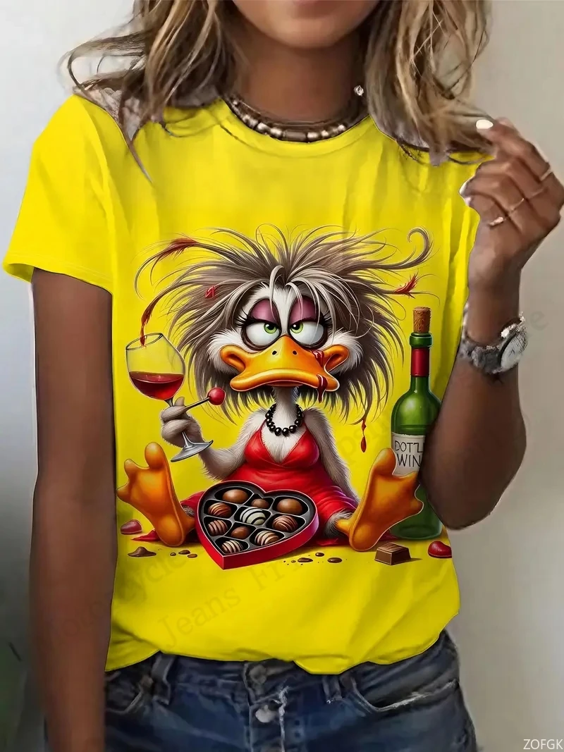 Anime Cat Duck 3D Print Graphic T-shirt Women Fashion Casual Cartoon Oversized Short Sleeve Tops Tees Ladies Clothes Animal Y2k