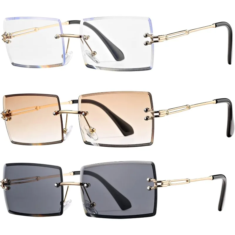 Rahmenlose quadratische Modebrille für Männer und Frauen, kleiner Metallrahmen für das Fahren, den Einsatz im Freien und am Computer.