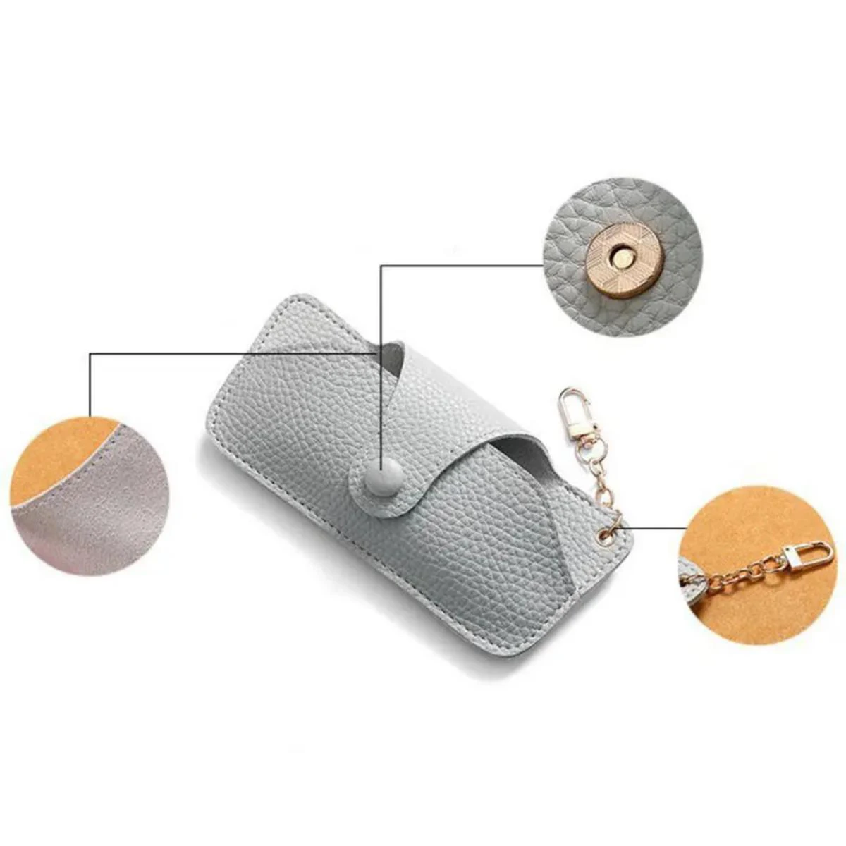 1pc Snap Button Glasses Bag - Portable PU Leather Sunglasses and Reading Glasses Pouch with Clip（4 Colors for choose）