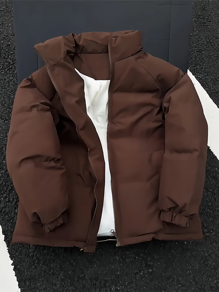 

Утепленная хлопковая куртка-пуховик для мужчин: зимняя модная брендовая модель премиум-класса с воротником-стойкой, теплая короткая куртка