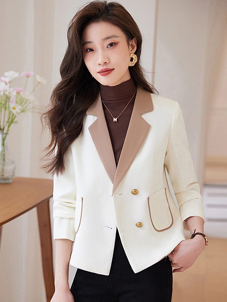 High-End Short  Style Women's Jacket 2026 New Brand Custom White Suit Top Autumn Fashion Commute Pure Color Button Design