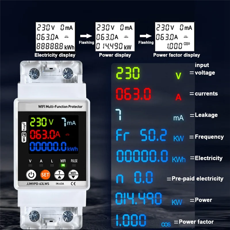 ABSQ-Tuya Wifi Smart Energy Meter Multifunction Automatic Reclosing Protector Circuit Breaker Voltage Current Leak Protection