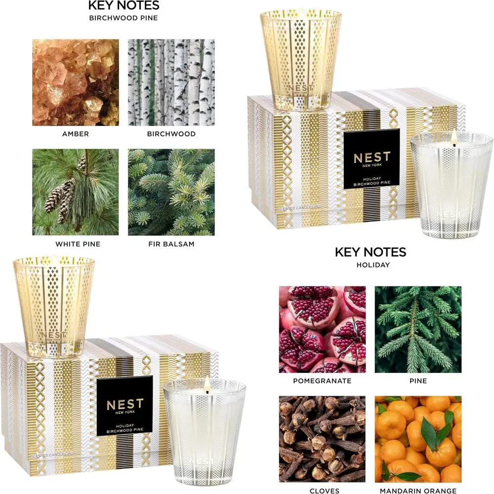 

Holiday & Birchwood Pine Scented Candles - 60-Hour Burn, Reusable Glass