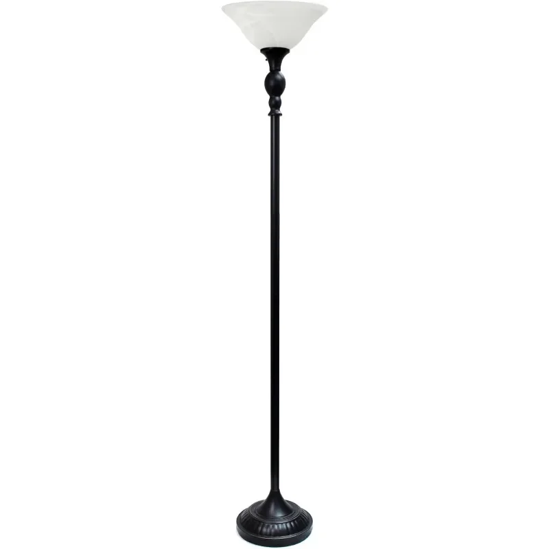 LF2001-RBW 1 Light Torchiere Floor Lamp with Marbelized White Glass Shade, Restoration Bronze and White