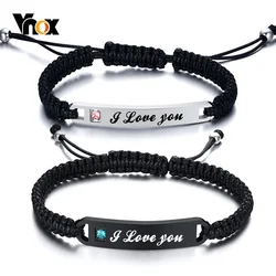 Vnox Personalizzati Fatti A Mano Braccialetti Intrecciati per Le Coppie In Acciaio Inox Bar AAA CZ di Pietra Degli Uomini Delle Donne Di Compleanno Regalo di Anniversario