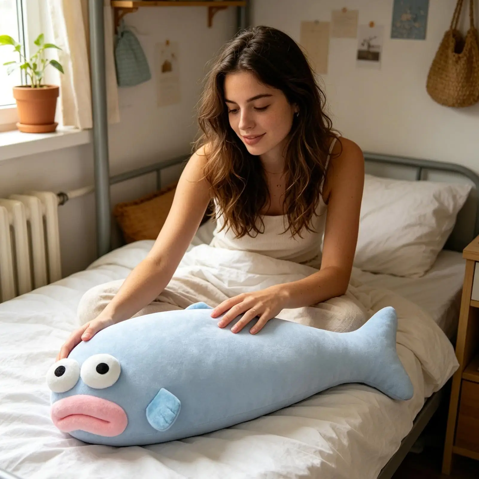 Long Pillow Fish Shape Cooling Hugging Cushion Soft Body Pillow for Home Bedroom Couch Dorm Sleeping Night Daytime Nap