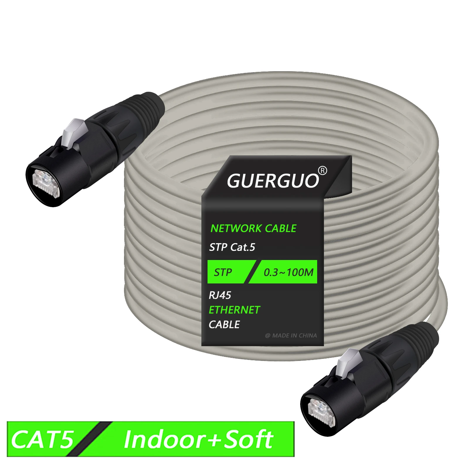 0.3-100M Cat5/CAT6 Stage Ethernet Extension Shielded Gray Cable Indoor LAN Network STP/SFTP Cable with Zinc Alloy RJ45 Connector