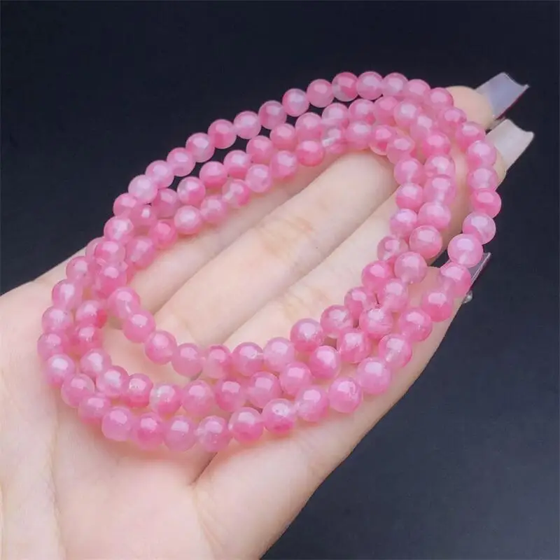 

5.5MM Natural Rhodonite Triple Circle Bracelet Woman Man Fengshui Healing Wealth Beads Crystal Birthday Lucky Gift 1pcs
