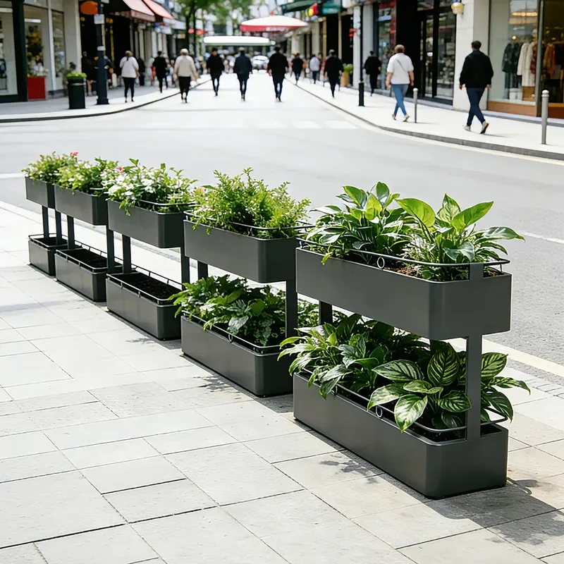 Commercial Wrought Iron Partition Flower Stand Simple Modern Outdoor Flower Box Square Fence Planter Holder for Street Garden
